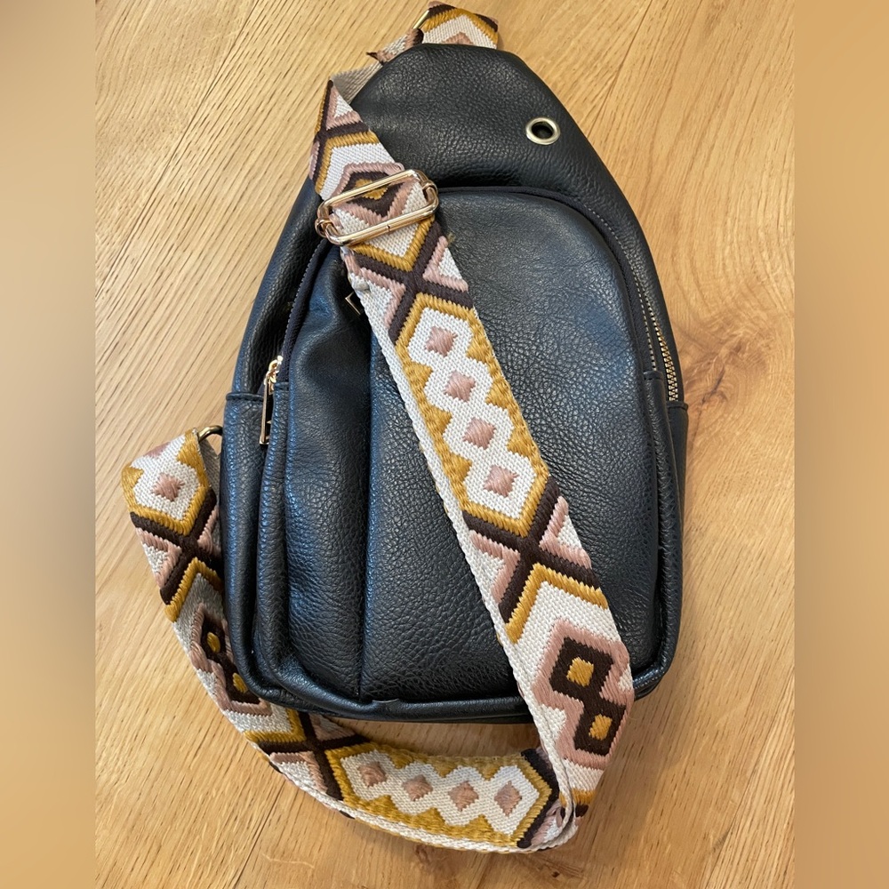 Black Vegan Leather Crossbody Bag